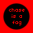 Four identical circular black icons with red text 'chase is a fog' on solid red background