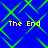 Blue background with green diamond-shaped lines forming a pattern, four instances of yellow text reading "The End" positioned at each quadrant