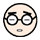 Pixelated circular icon with three distinct facial expressions showing glasses, eyebrows, and mouth variations.