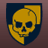Yellow skull with dark blue background, hand resting on chin inside shield shape; adjacent text reads CANIS CANEM EDIT in yellow block letters.