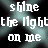 Pixelated text reads "shine the light on me" in white block letters against a dark, blurred background with teal and black tones.