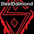 Red geometric pattern with diamond shapes on black background, text "SteelDiamond" top and "we bomb" bottom.