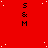 Red background with white dots and repeated black "S&M" text in vertical , featuring a gray rectangular overlay at bottom-right