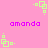 Pink background with repeating light green square patterns and purple text reading "amanda" in four positions.