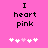 Pixelated text 'I heart pink' on bright pink background with five white and light pink plus signs below.