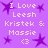 Purple background with white text reading "I Love Leesh Kristek & Massie <3" and purple star shapes scattered throughout the composition.