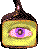 yellow square icons with brown borders, each containing a stylized eye with purple and black pupils on a gray background
