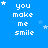 Blue background with repeated white pixel text 'you make me smile' and scattered white stars, some stars animate by appearing and disappearing across frames.