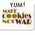 Pixelated image with 'YUM!' text above two showing 'MATT COOKIES NOT WAD' and 'Mmm...' below