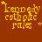 Yellow text reading 'Kennedy catholic rules' on a brown background with small yellow stars scattered around, displayed in a of nine identical