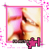 identical square images showing a close-up of lips with braces, framed by pink borders and text reading "I'M JUST A GIRL" in pixelated font