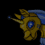 Animated pixel art robot with yellow body, blue accents, and glowing horn projectile across six frames showing motion progression.