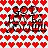 Red heart pattern background with black text 'GOD LOVES YOU!!!' repeated in two , each showing slight pixel distortion