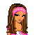 Pixel art contact sheet showing a female character in pink and black attire with text elements "Be" and "Mine" across multiple frames.