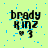 Pixelated text 'brady kinz' with a heart symbol and number 3 on light green background, surrounded by scattered blue pixels.