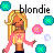 Pixel art buddy icon featuring a blonde character with long hair, pink star shirt, and multiple floating orbs on white background.