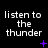 Black background with white text reading 'listen to the thunder' repeated across three , each containing three identical text blocks with purple star and dot animations