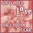 A static image with repeated text 'GIVE IN TO LOVE OR LIVE IN FEAR' over a pink floral background, featuring pixelated animation changes in the letter 'O' of 'LOVE'.