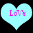 Two light blue hearts with pink text reading "LoVe" on a black background, each heart displaying a subtle pixelated animation effect.