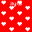 Red background with white pixelated hearts and repeated 'ily' text in various positions.