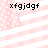 Pixelated text 'xfgjdgf' appears in four quadrants over a pink and white striped background with scattered white dots.