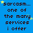 Blue background with repeated text 'sarcasm... one of the many services i offer' and scattered yellow stars, some frames show a gray rectangle in bottom-right corner.