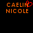 Two side-by-side pixelated text displays of 'CAELIN NICOLE' with a red heart symbol replacing the letter 'I' in 'CAELIN' on the left, against black background.