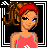 Pixel art contact sheet showing a female character in a pink tank top with red headband and brown hair, alongside text elements on red and gray backgrounds.