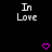 Black background with white 'In Love' text and pink pixelated hearts in a pattern