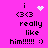 Pixelated pink background with black text reading 'i 33 really like him!!!!! :)' and a white heart or star animation above the '33' symbol.