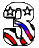 A stylized number 3 with white, red, and blue stripes and stars, displayed in a of six variations showing color and star pattern changes
