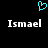 A pixelated cyan heart symbol above two identical white text strings reading 'Ismael' on a black background.