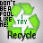 Four-frame animated contact sheet showing a green recycling symbol with changing text inside, each frame displaying different phrases while the background and icon shape remain consistent.