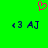 Green background with pink pixelated heart symbol above two identical dark blue text strings reading '<3 AJ' in a blocky font.
