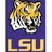 Pixelated tiger head on blue background with 'LSU' text, adjacent purple with 'LSU football = my <3' in yellow pixels