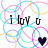 Pixelated icon with 'I love u' text over colorful overlapping circles on white background.
