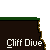 Pixelated animation of a yellow figure diving from a brown cliff into blue water, with text "Cliff Dive" below each frame.