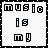 Pixelated icon with 'music is my' text on left, animated 'LIFE' letters cycling blue and black