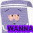 Pixelated character with purple head covering and white trim, showing three distinct text overlays on purple backgrounds.