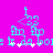 Pixelated cyan and white text on bright magenta background with animated pink flower-like shapes at bottom.
