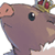 Pixelated static image of a cartoon animal head with a crown, featuring muted purple-brown fur and visible dithering artifacts.