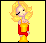 Pixelated character with blonde hair and red dress holding golden trophy, alongside yellow smiley face and red devil face with text.