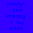 Pixelated text with blue background and cyan highlight boxes showing changing words like 'jacklyn', 'and', 'stacey', 'r my', 'bffls' in light purple