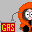 Pixelated orange cartoon character in hooded outfit with black boots, gray face, and white eyes; red 'GAS' text on left side of first