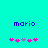 Pixelated blue text 'mario' above pink and purple star icons on a cyan background, with two distinct star arrangements.