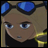 Pixelated anime-style character with blonde hair and blue goggles on forehead, blue eyes, yellow and black clothing, against black background with white text.