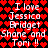 Red heart pattern background with white text reading "I love Jessica Bridget Shane and Tori !!" repeated twice in a
