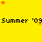 Yellow background with repeating 'Summer '09' text and scattered orange stars in pixelated style.