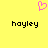 Yellow background with a pink pixelated heart icon above two black text instances of 'hoyley' in lowercase.