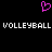 A black background features a pink pixelated heart symbol above two lines of white pixelated text reading VOLLEYBALL VOLLEYBALL.